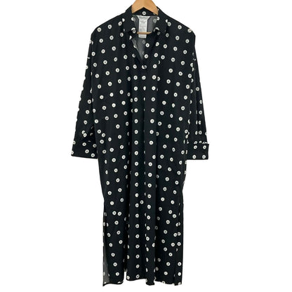 Max Mara Dress 42 M Black White Open Collar Long Sleeve Maxi Length Shirt