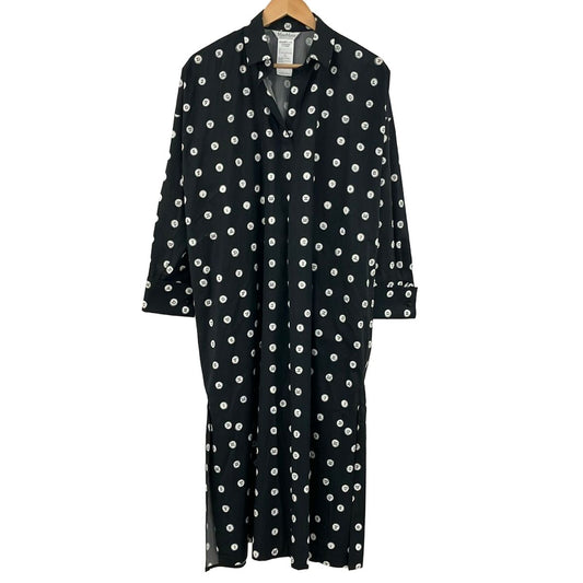 Max Mara Dress 42 M Black White Open Collar Long Sleeve Maxi Length Shirt