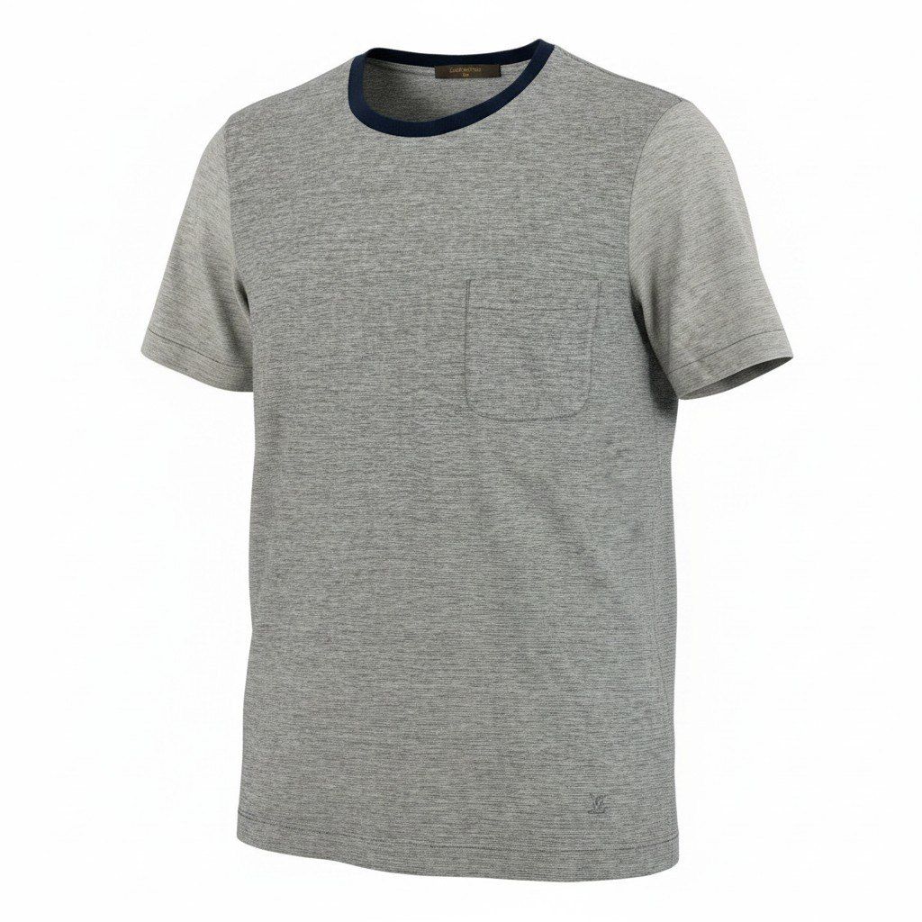 Louis Vuitton Crew Neck Short Sleeve T-Shirt Contrast Bicolor LV Logo Embroidery