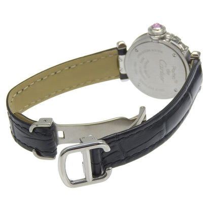 Cartier Mistakepasha Stainless Steel Leather Kuo Analog Display Pink Dial Watch — view 5