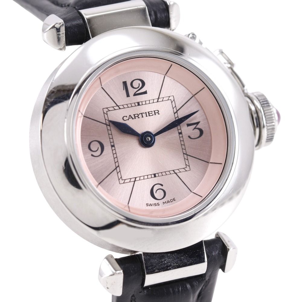 Cartier Mistakepasha Stainless Steel Leather Kuo Analog Display Pink Dial Watch — view 3