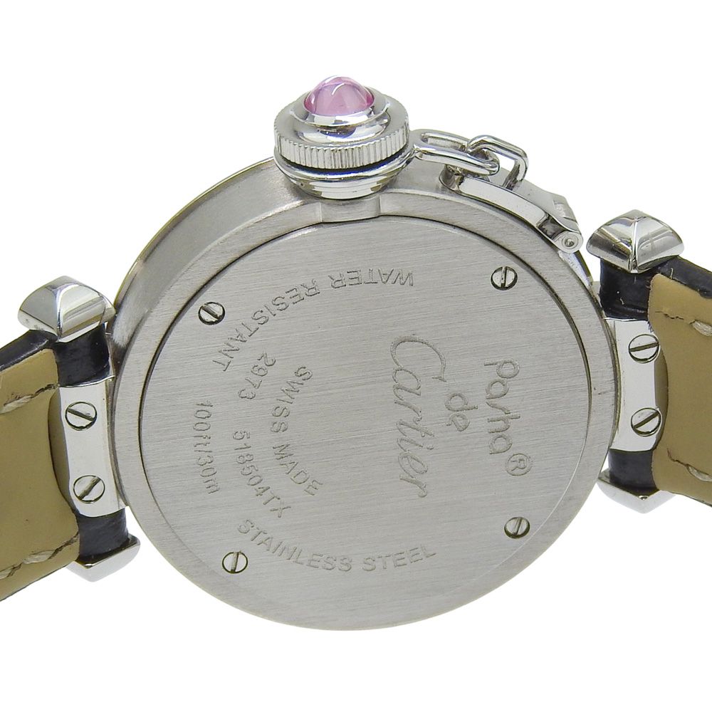 Cartier Mistakepasha Stainless Steel Leather Kuo Analog Display Pink Dial Watch — view 7