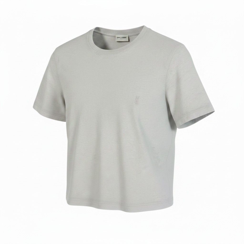 Saint Laurent Cropped Crop Neck Short Sleeve T-Shirt YSL Logo Embroidery L