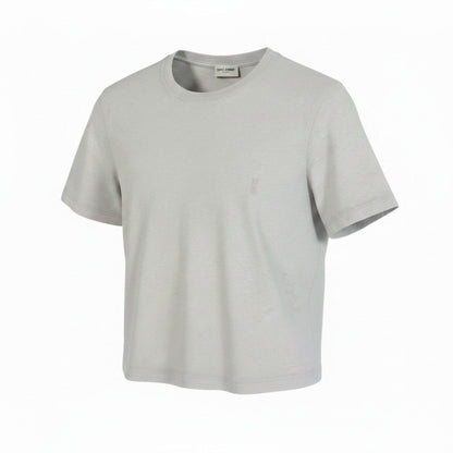 Saint Laurent Cropped Crop Neck Short Sleeve T-Shirt YSL Logo Embroidery L