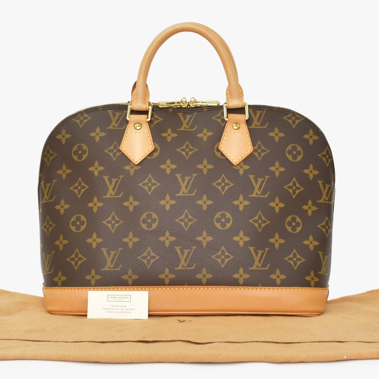 Louis Vuitton Alma PM Handbag Monogram Canvas Vachetta Leather Brown Gold