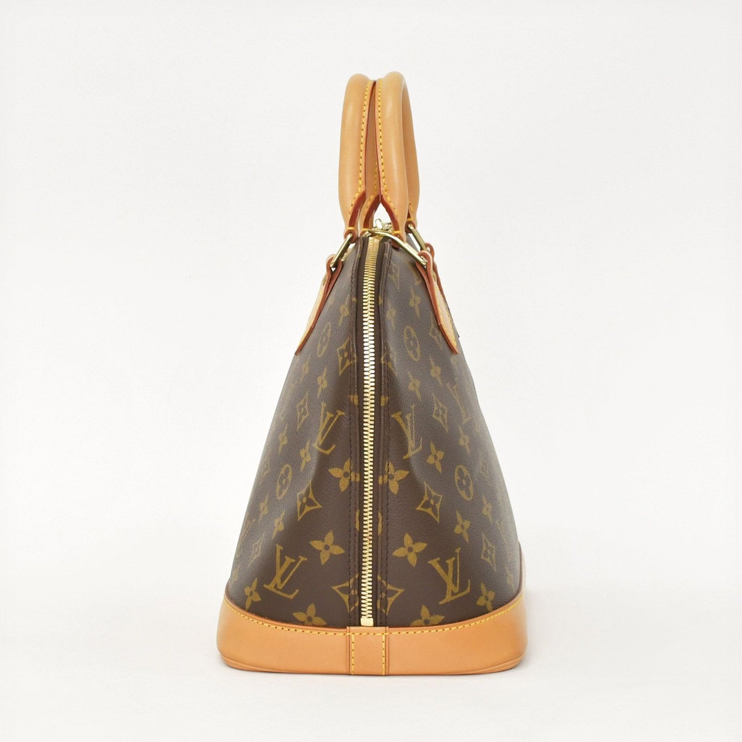 Louis Vuitton Alma PM Handbag Monogram Canvas Vachetta Leather Brown Gold — view 2