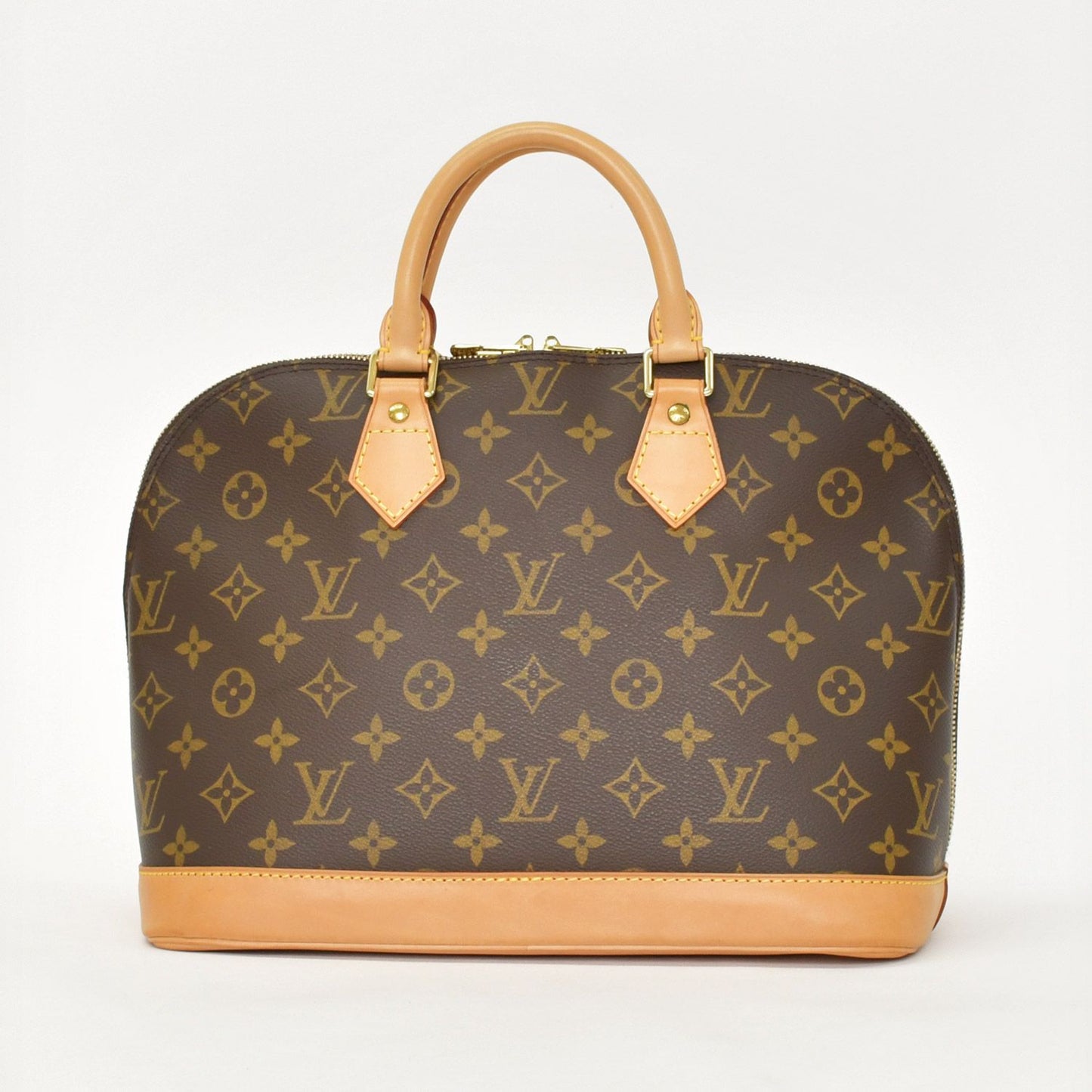 Louis Vuitton Alma PM Handbag Monogram Canvas Vachetta Leather Brown Gold — view 3