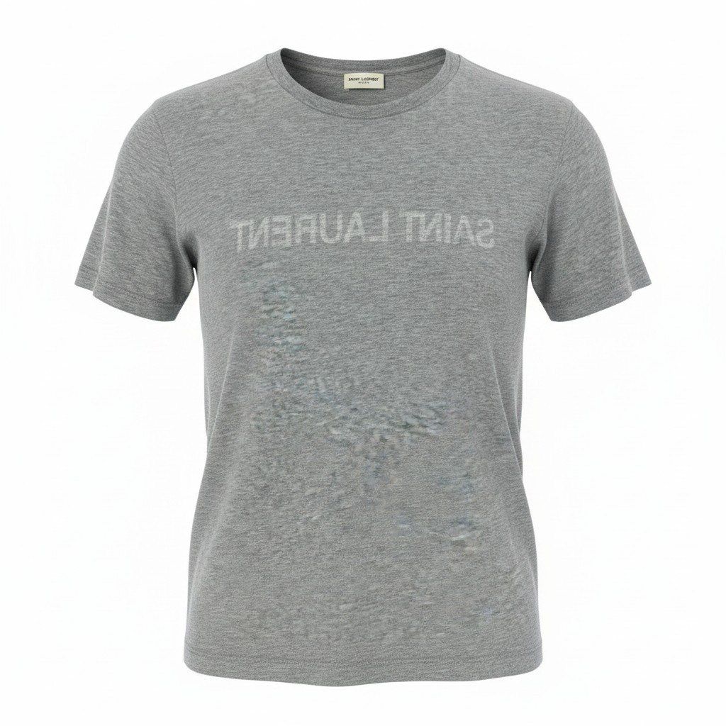 Saint Laurent Reverse Logo Print Crew Neck Short Sleeve T-Shirt M Gray Cotton
