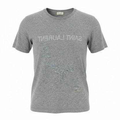 Saint Laurent Reverse Logo Print Crew Neck Short Sleeve T-Shirt M Gray Cotton
