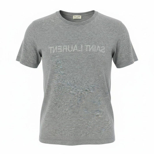 Saint Laurent Reverse Logo Print Crew Neck Short Sleeve T-Shirt M Gray Cotton