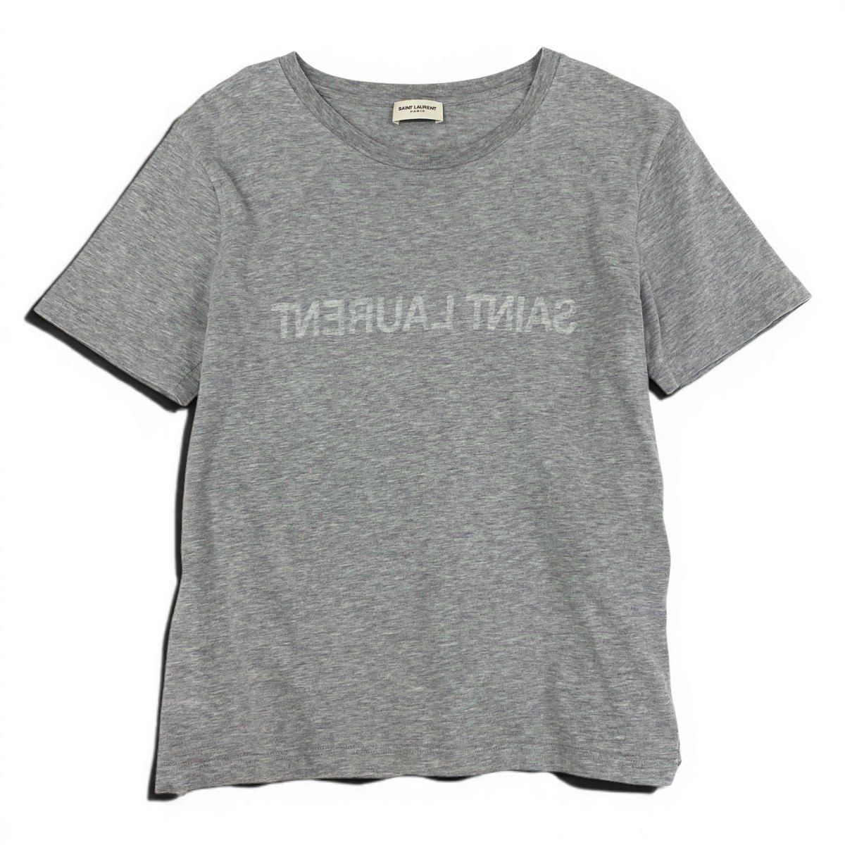 Saint Laurent Reverse Logo Print Crew Neck Short Sleeve T-Shirt M Gray Cotton — view 2