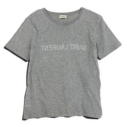 Saint Laurent Reverse Logo Print Crew Neck Short Sleeve T-Shirt M Gray Cotton — view 2