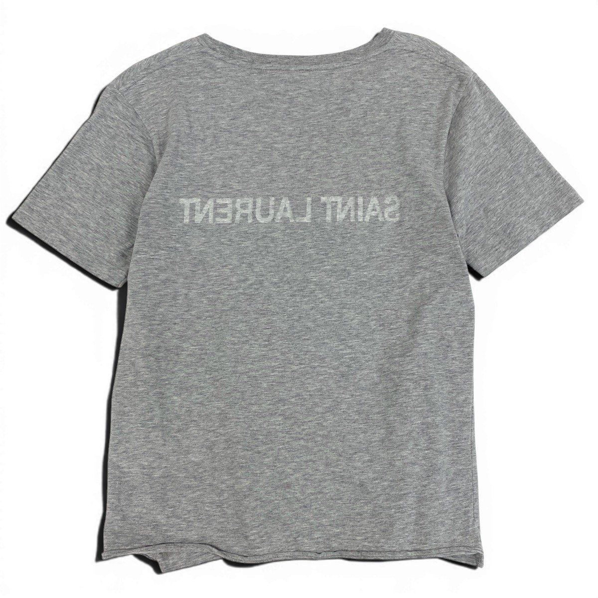 Saint Laurent Reverse Logo Print Crew Neck Short Sleeve T-Shirt M Gray Cotton — view 3