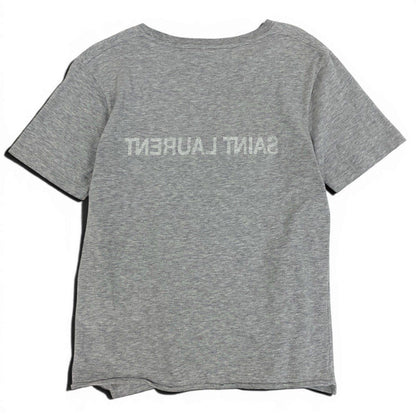 Saint Laurent Reverse Logo Print Crew Neck Short Sleeve T-Shirt M Gray Cotton — view 3