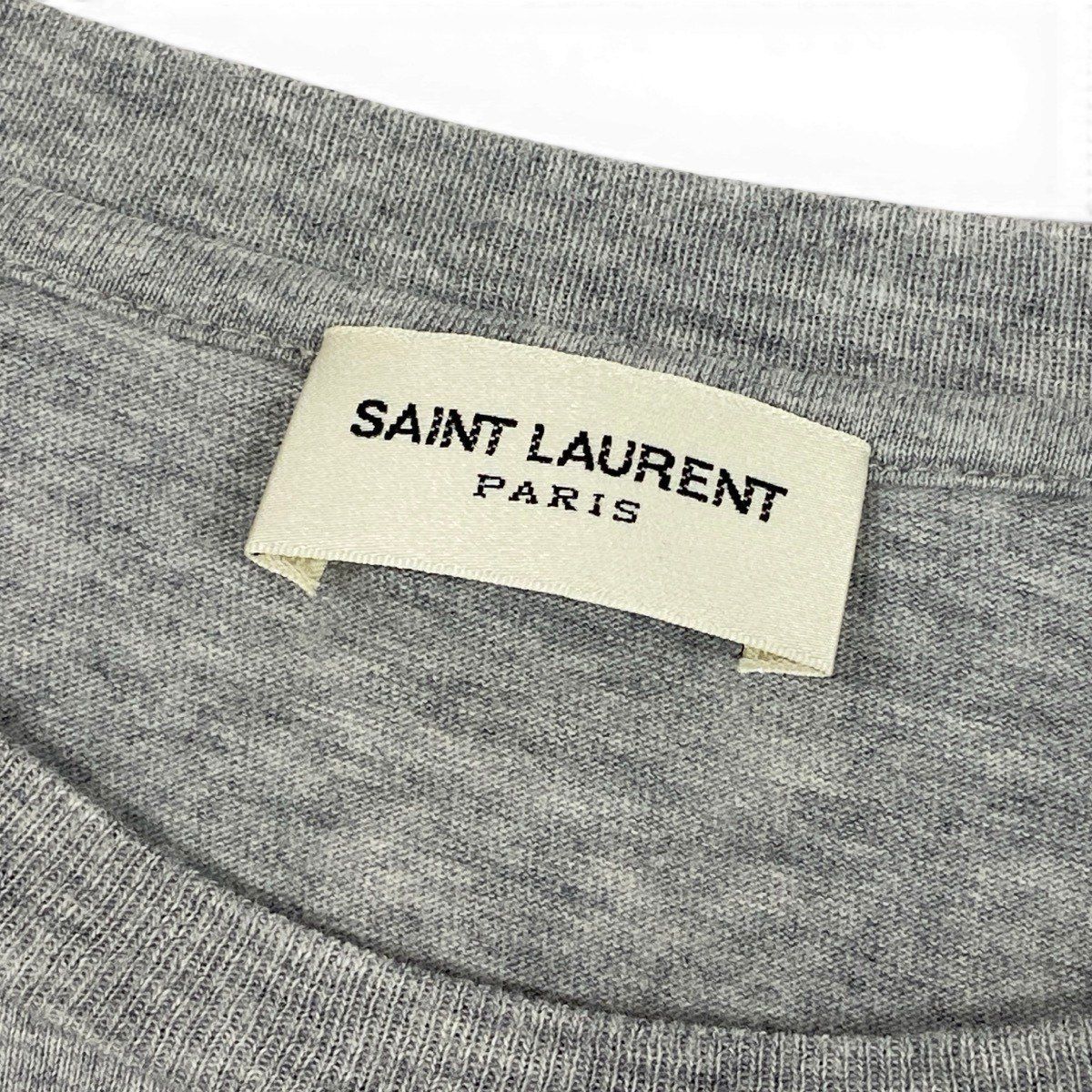 Saint Laurent Reverse Logo Print Crew Neck Short Sleeve T-Shirt M Gray Cotton — view 8