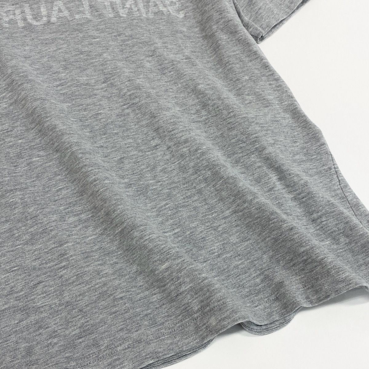 Saint Laurent Reverse Logo Print Crew Neck Short Sleeve T-Shirt M Gray Cotton — view 5