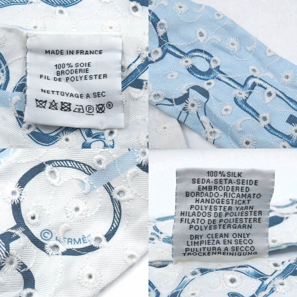 Hermes Dore Book le Broderie Anne Gray Blue White Twill Scarf — view 9