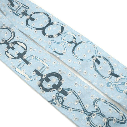 Hermes Dore Book le Broderie Anne Gray Blue White Twill Scarf — view 4