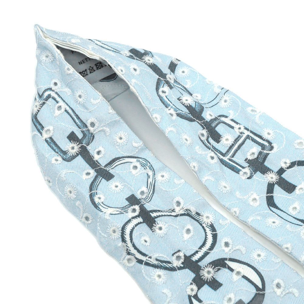 Hermes Dore Book le Broderie Anne Gray Blue White Twill Scarf — view 5