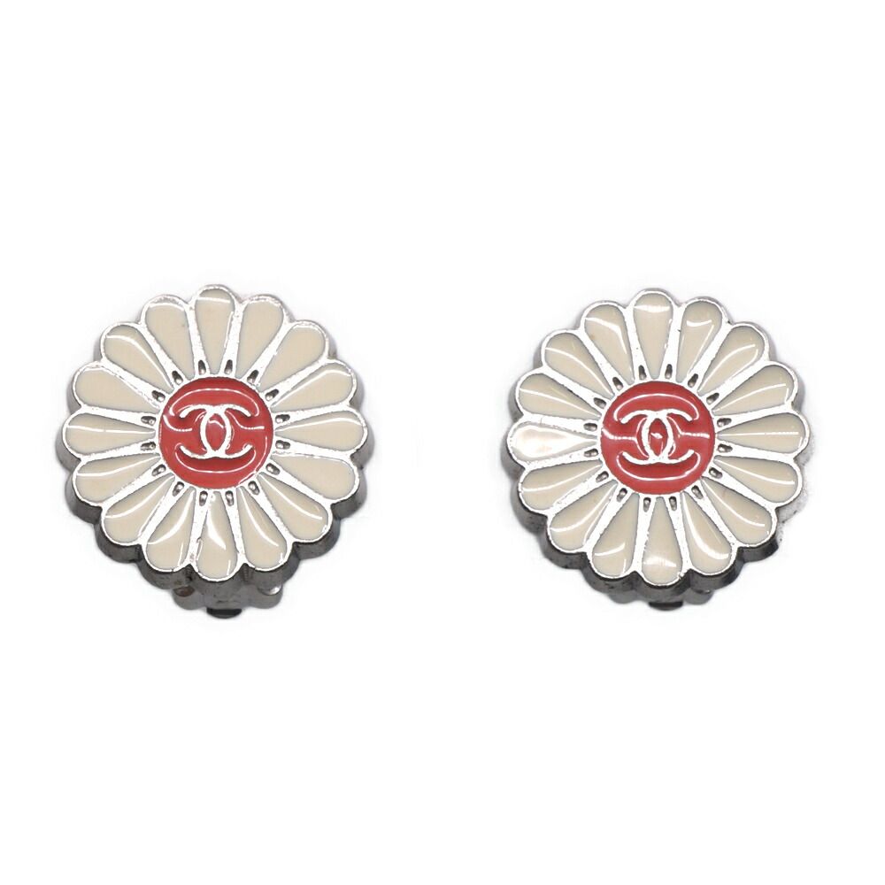 Chanel CC Logo Flower Earrings Yellow Silver