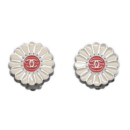 Chanel CC Logo Flower Earrings Yellow Silver
