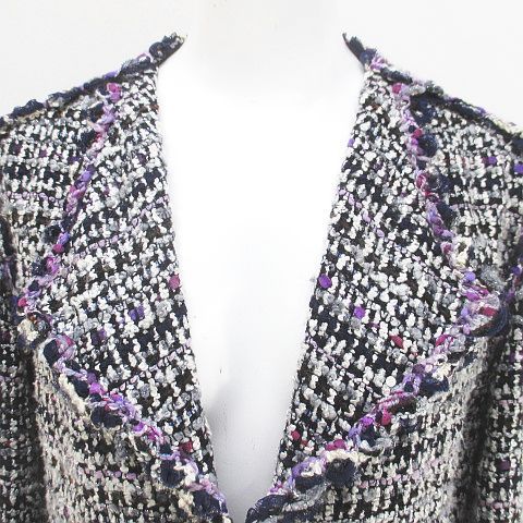 Chanel Tweed Jacket CC Mark CC Logo Silk 34 Purple Hook Hair Lining — view 4