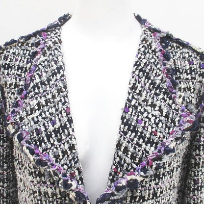 Chanel Tweed Jacket CC Mark CC Logo Silk 34 Purple Hook Hair Lining — view 4
