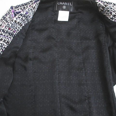 Chanel Tweed Jacket CC Mark CC Logo Silk 34 Purple Hook Hair Lining — view 6