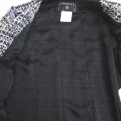 Chanel Tweed Jacket CC Mark CC Logo Silk 34 Purple Hook Hair Lining — view 6