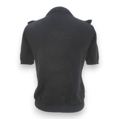Prada Short Sleeve Knit Sweater 40 Black Contrast Rib Hair Wool — view 2