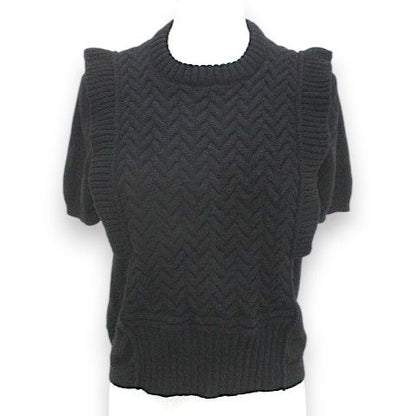 Prada Short Sleeve Knit Sweater 40 Black Contrast Rib Hair Wool