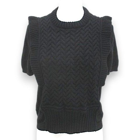 Prada Short Sleeve Knit Sweater 40 Black Contrast Rib Hair Wool