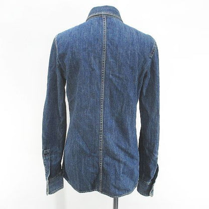 Gucci Long Sleeve Denim Shirt Dungari Blouse 40 Navy Ruffles — view 2