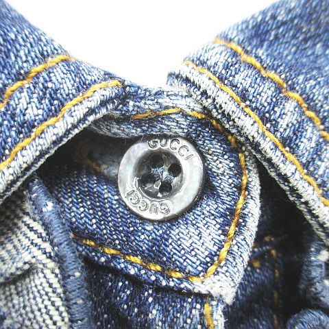 Gucci Long Sleeve Denim Shirt Dungari Blouse 40 Navy Ruffles — view 4