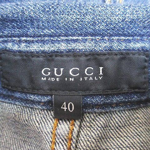 Gucci Long Sleeve Denim Shirt Dungari Blouse 40 Navy Ruffles — view 3