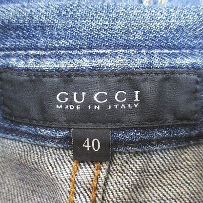 Gucci Long Sleeve Denim Shirt Dungari Blouse 40 Navy Ruffles — view 3