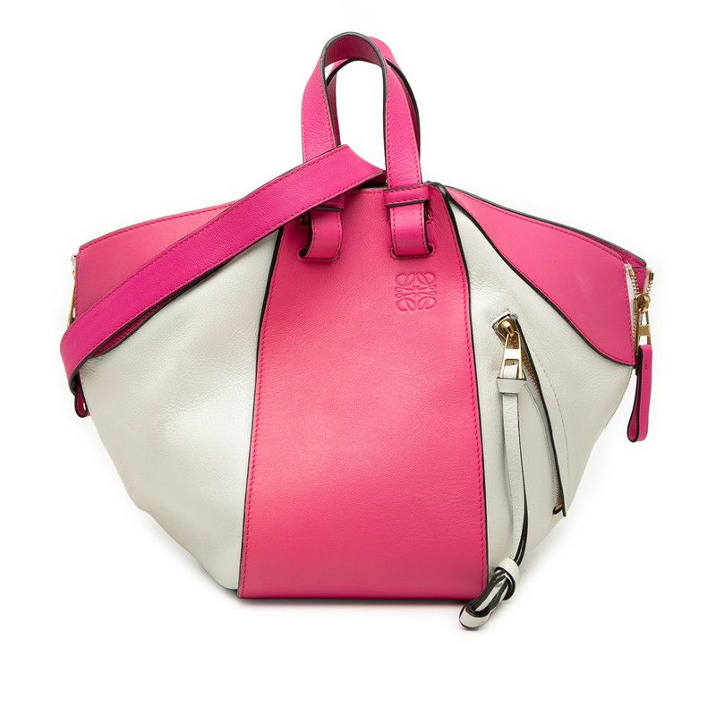 Loewe Anagram Hammock Small Shoulder Bag Drawstring 2-Way Pink White Leather