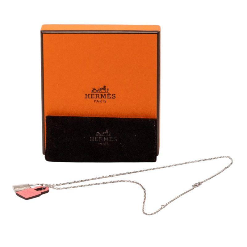Hermes O'Kelly PM Necklace Silver Pink Metal Swift — view 5