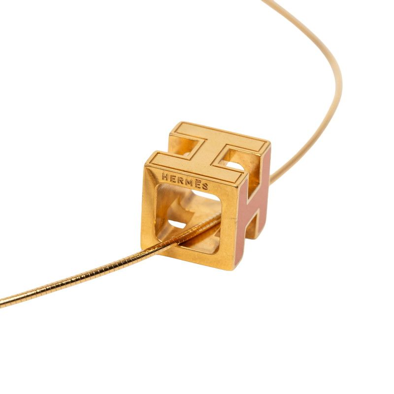 Hermes Cage de Ash Cube Necklace Gold Orange Plated Enamel — view 3