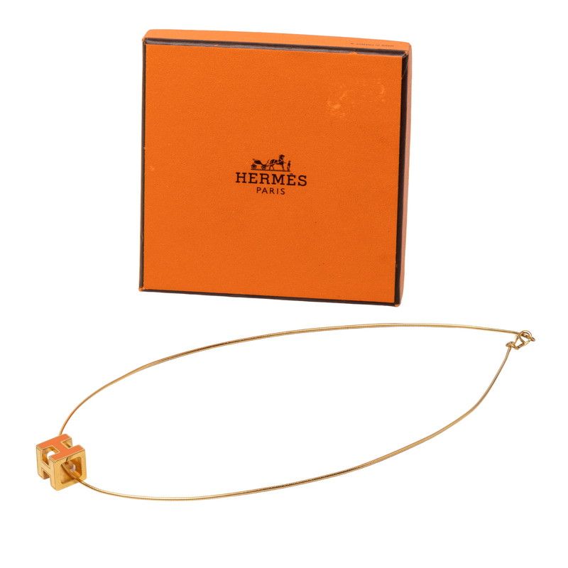 Hermes Cage de Ash Cube Necklace Gold Orange Plated Enamel — view 5