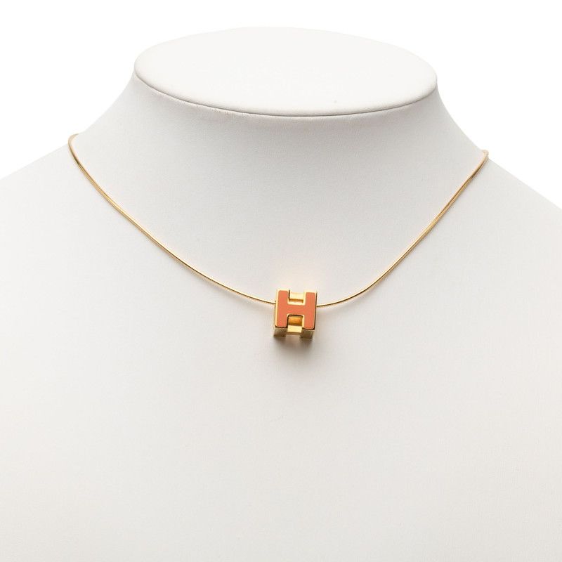 Hermes Cage de Ash Cube Necklace Gold Orange Plated Enamel — view 6