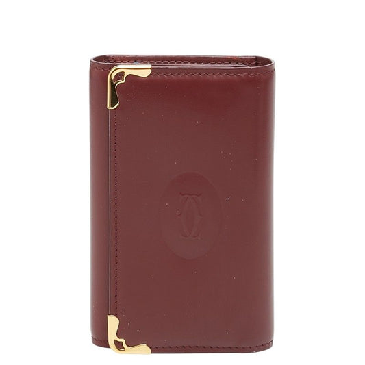 Cartier Must Line Key Case 6 Wine Red Bordeaux Leather 1- Key Holder