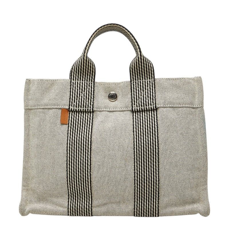 Hermes New Fourre Tout PM Handbag White Black Canvas