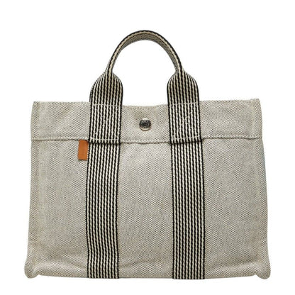 Hermes New Fourre Tout PM Handbag White Black Canvas