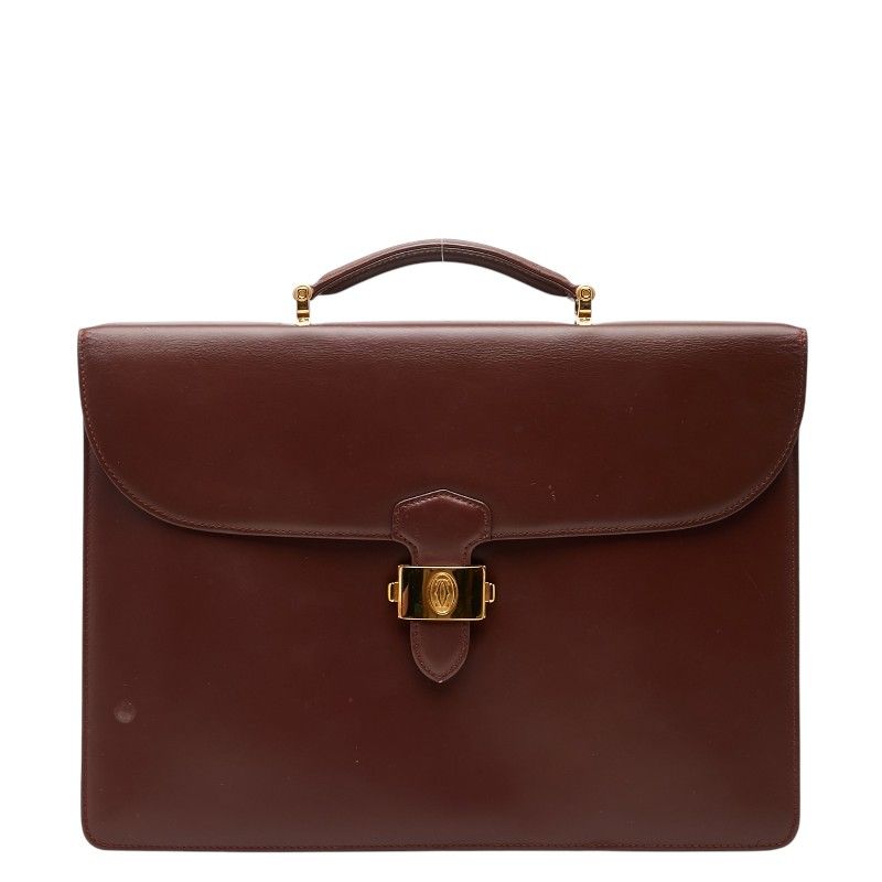 Cartier Must Line Business Briefcase Wine Red Bordeaux Leather 1