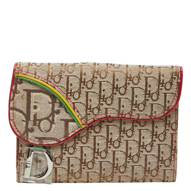 Dior Trotter Saddle Bifold Wallet Beige Multicolor Canvas Leather