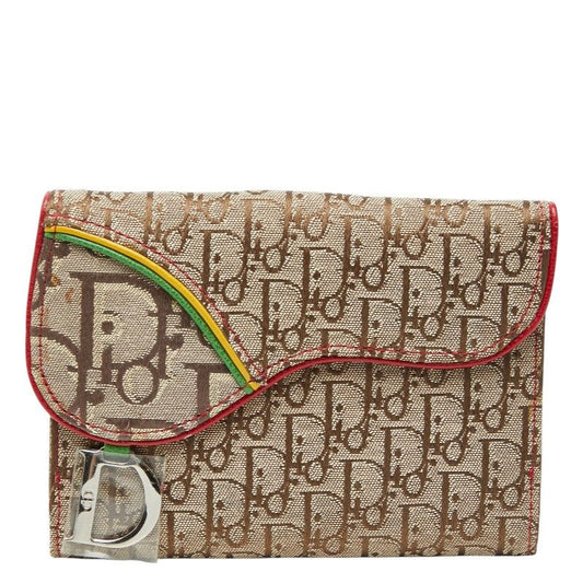 Dior Trotter Saddle Bifold Wallet Beige Multicolor Canvas Leather