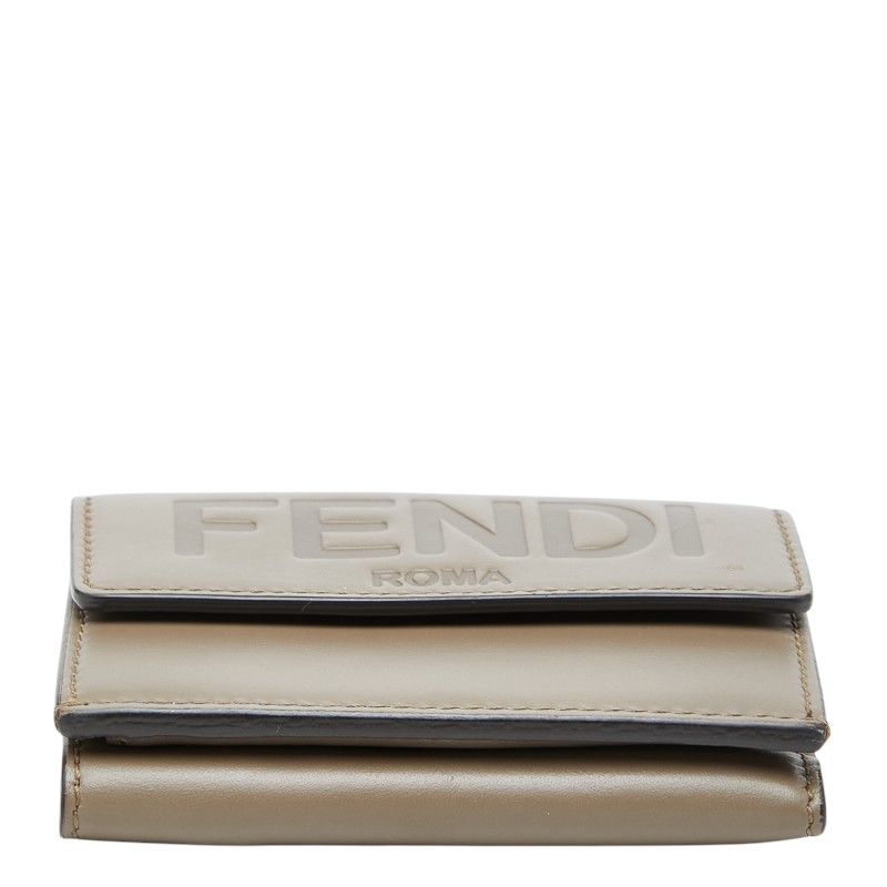 Fendi Trifold Wallet Compact Gray Leather — view 3