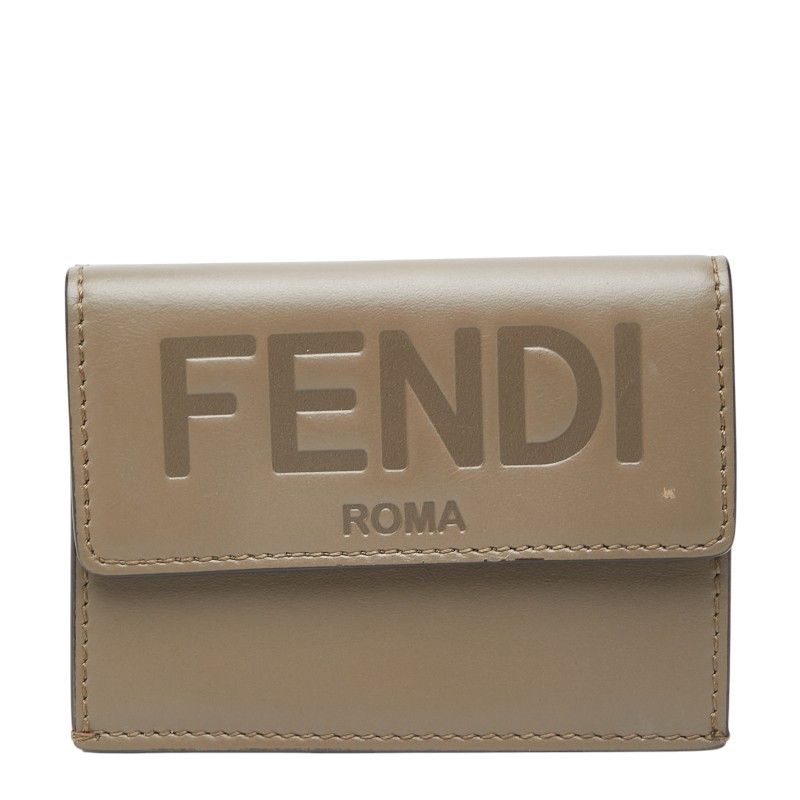 Fendi Trifold Wallet Compact Gray Leather