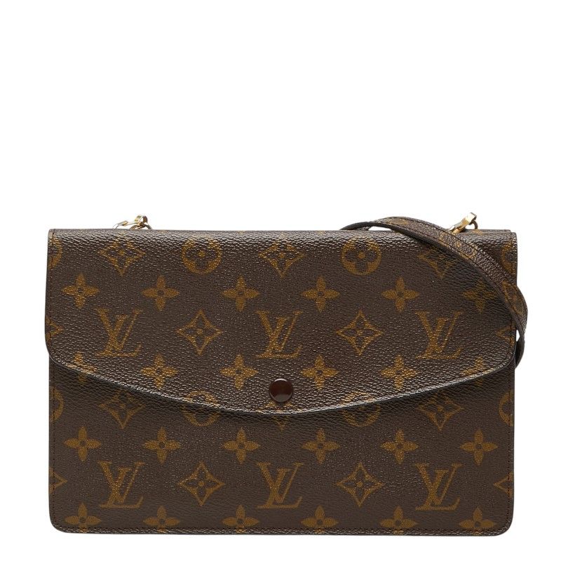 Louis Vuitton Monogram Double Mule Crossbody Shoulder Bag Brown